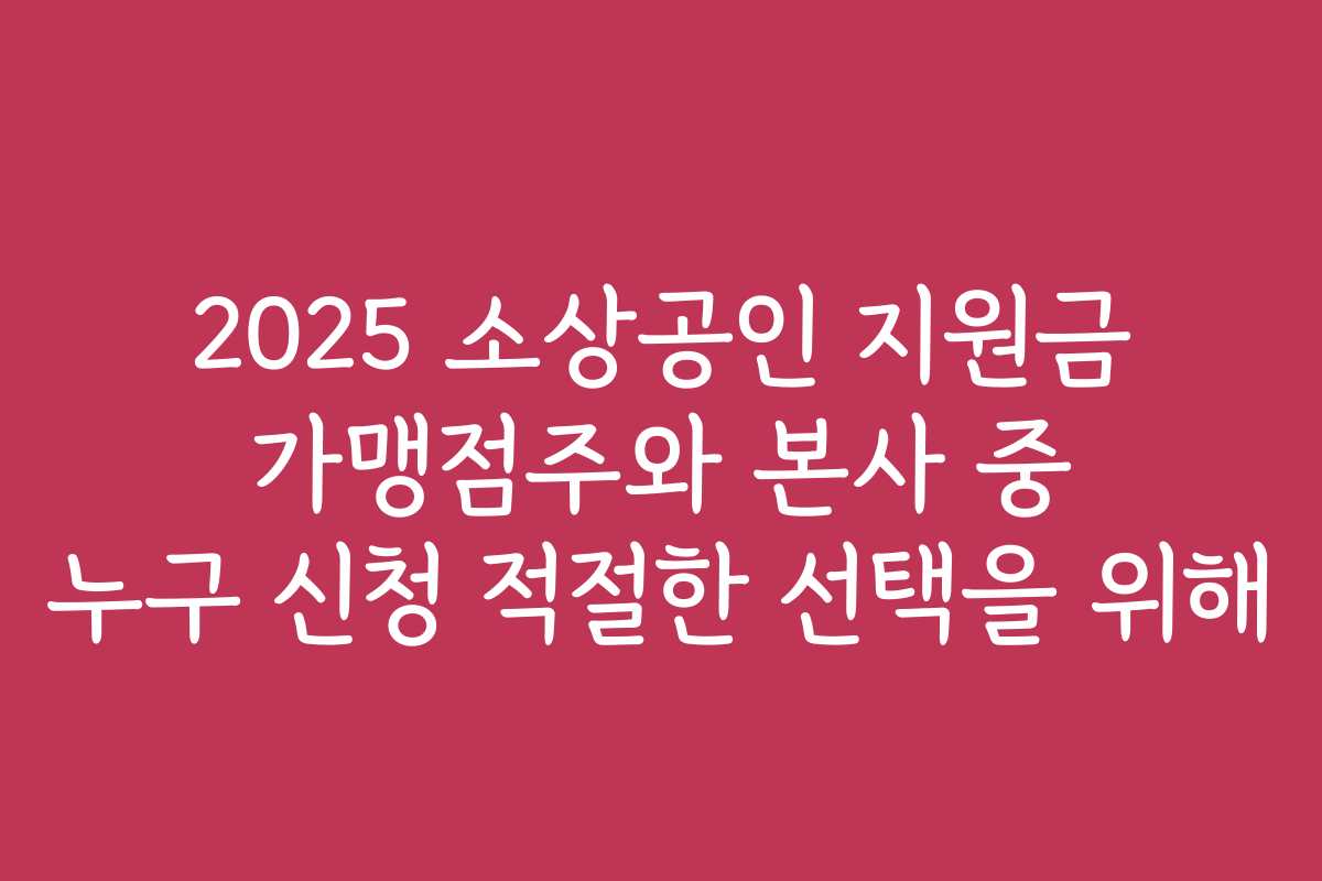 2025 소상공인 지원금 가맹점주와 본사 중 누구 신청 적절한 선택을 위해