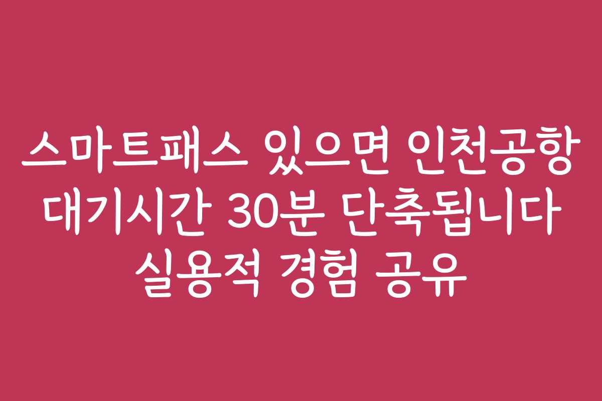 스마트패스 있으면 인천공항 대기시간 30분 단축됩니다 실용적 경험 공유