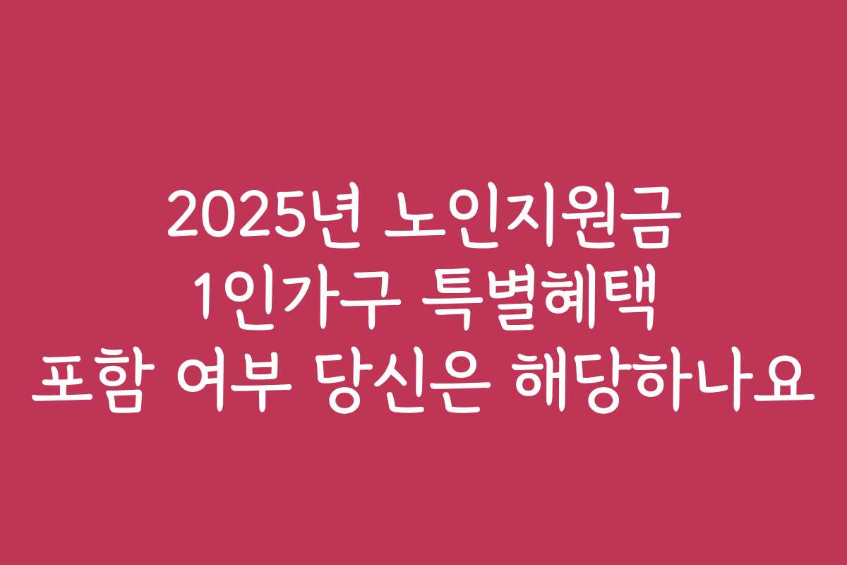 2025년 노인지원금 1인가구 특별혜택 포함 여부 당신은 해당하나요