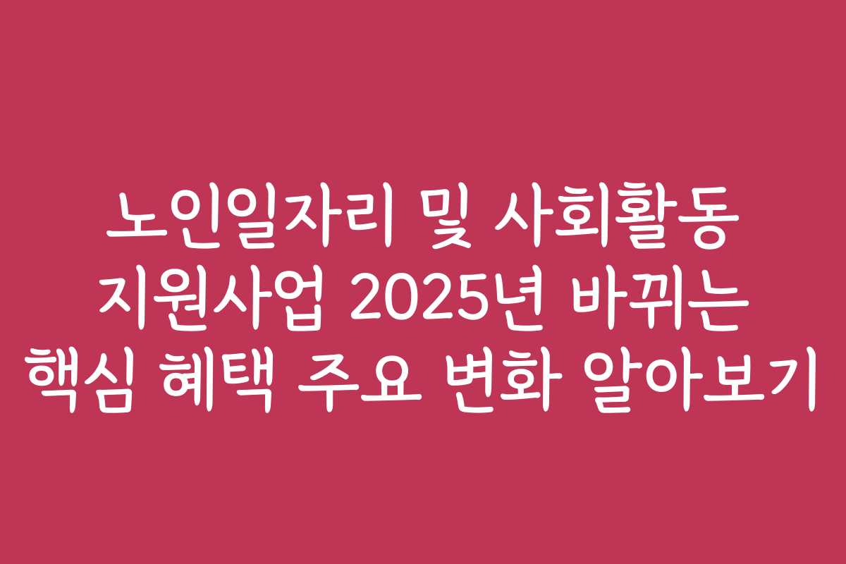 노인일자리 및 사회활동 지원사업 2025년 바뀌는 핵심 혜택 주요 변화 알아보기
