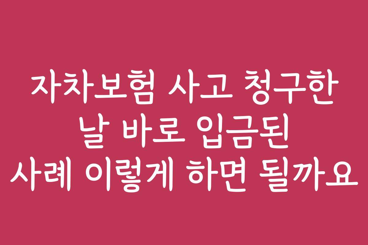자차보험 사고 청구한 날 바로 입금된 사례 이렇게 하면 될까요
