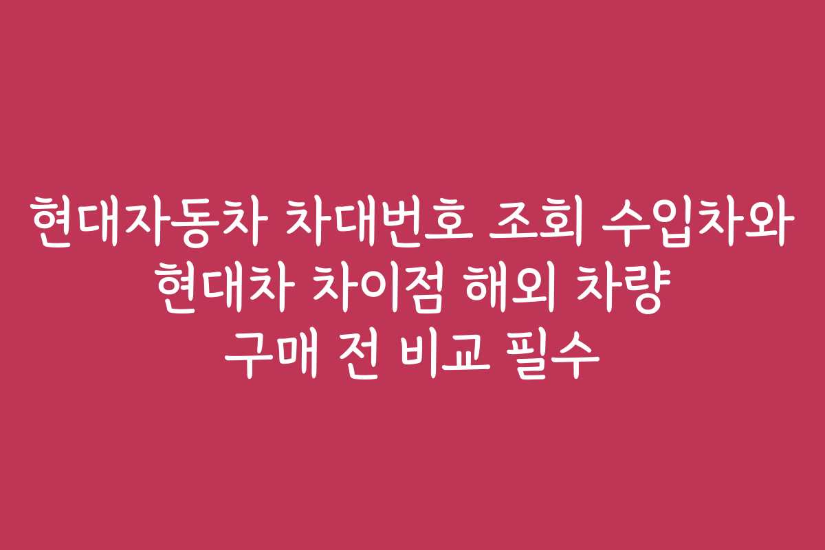 현대자동차 차대번호 조회 수입차와 현대차 차이점 해외 차량 구매 전 비교 필수
