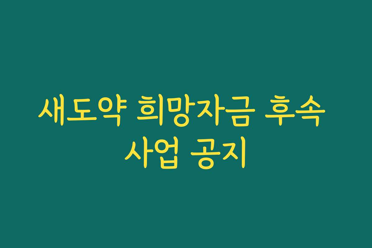 새도약 희망자금 후속 사업 공지