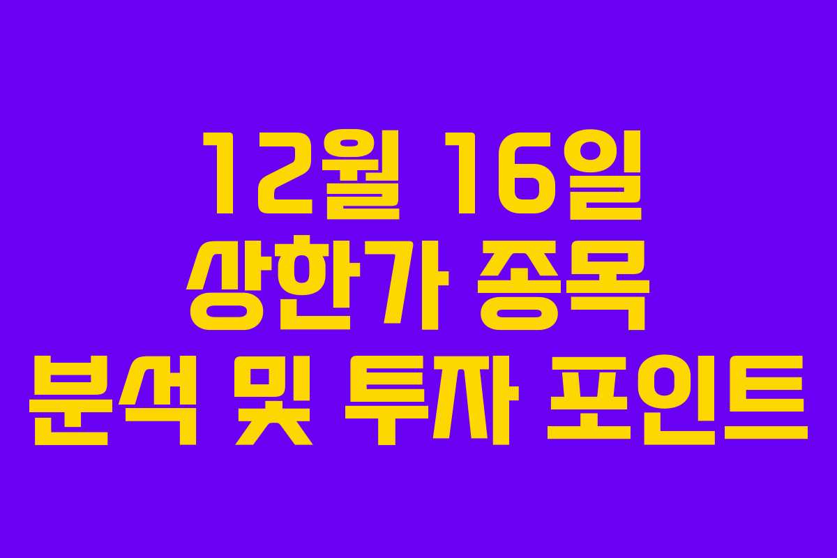12월 16일 상한가 종목 분석 및 투자 포인트