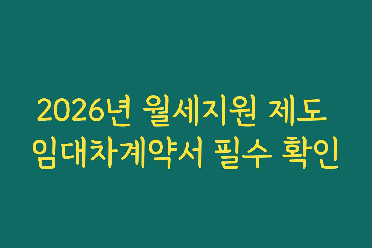 2026년 월세지원 제도 임대차계약서 필수 확인