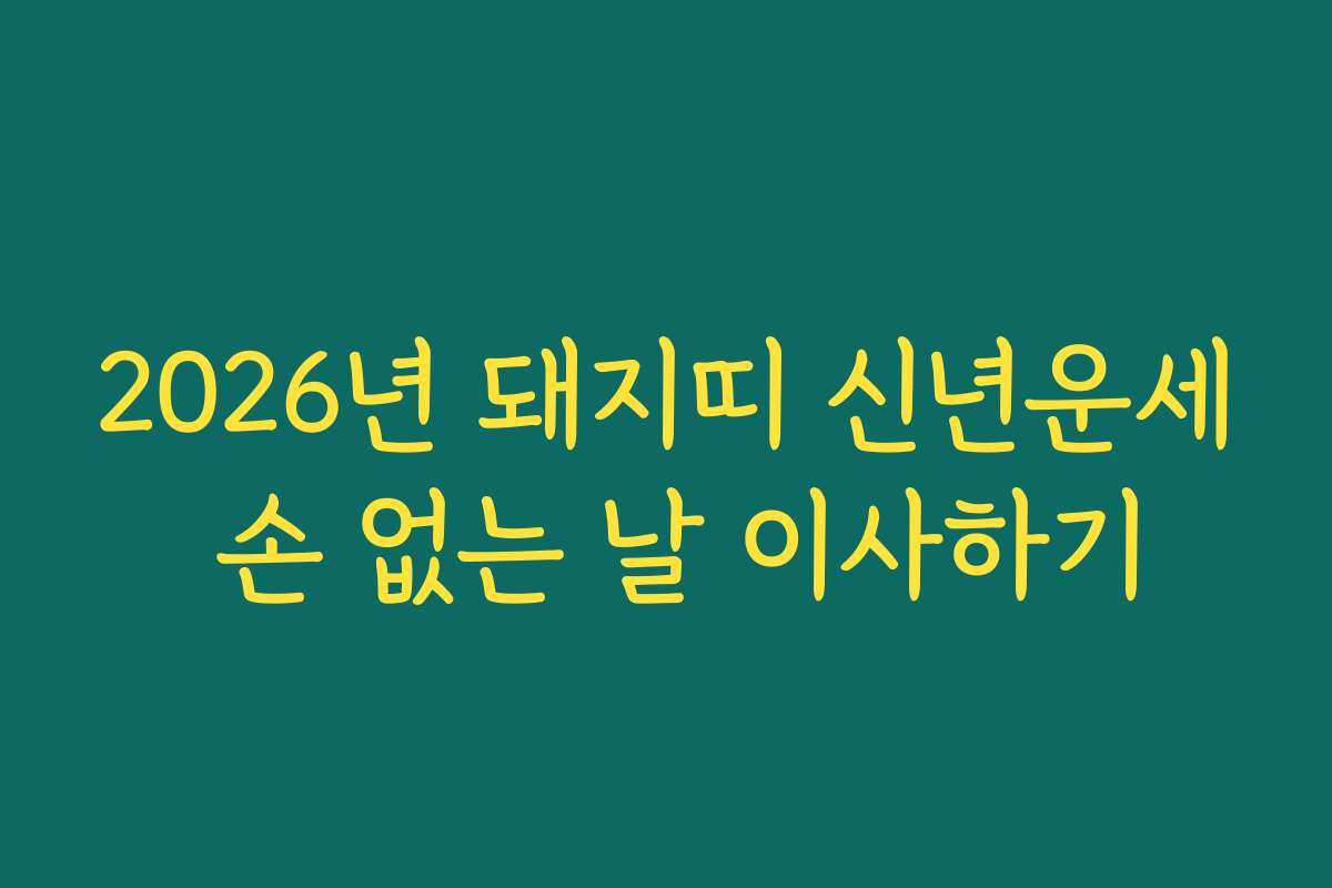 2026년 돼지띠 신년운세 손 없는 날 이사하기