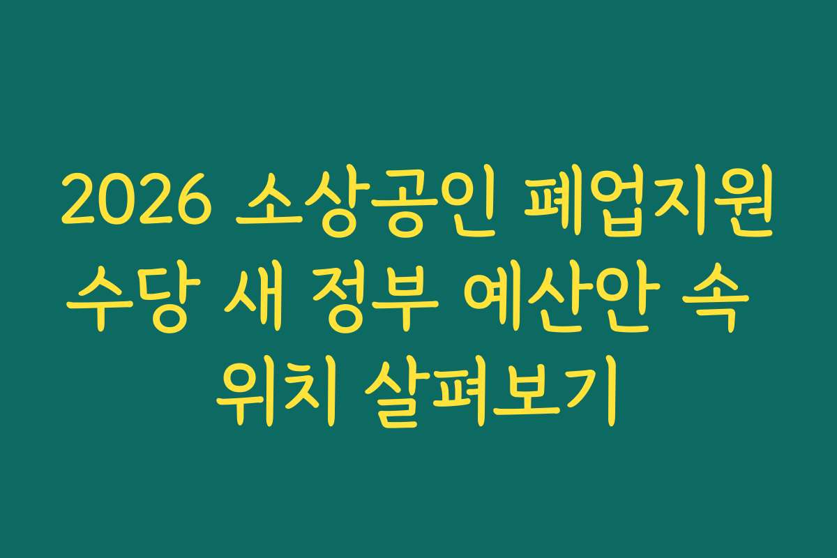 2026 소상공인 폐업지원수당 새 정부 예산안 속 위치 살펴보기
