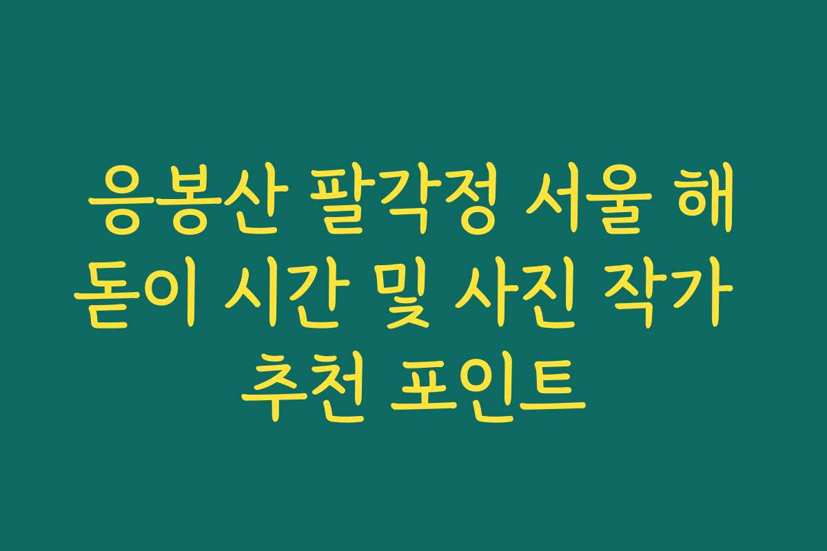 응봉산 팔각정 서울 해돋이 시간 및 사진 작가 추천 포인트