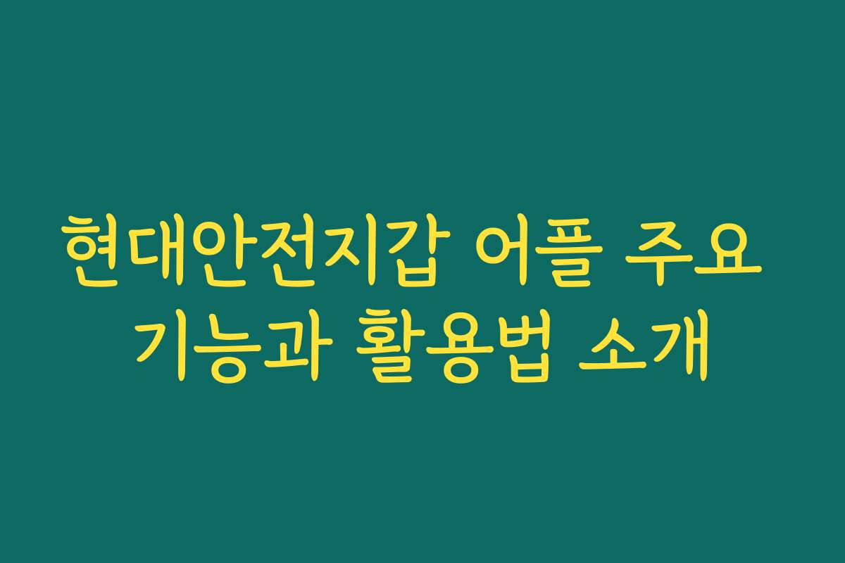 현대안전지갑 어플 주요 기능과 활용법 소개