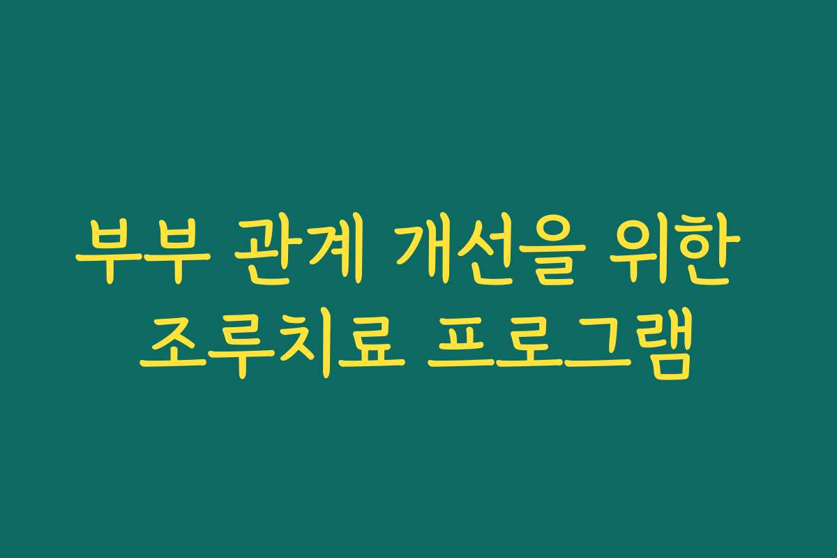 부부 관계 개선을 위한 조루치료 프로그램