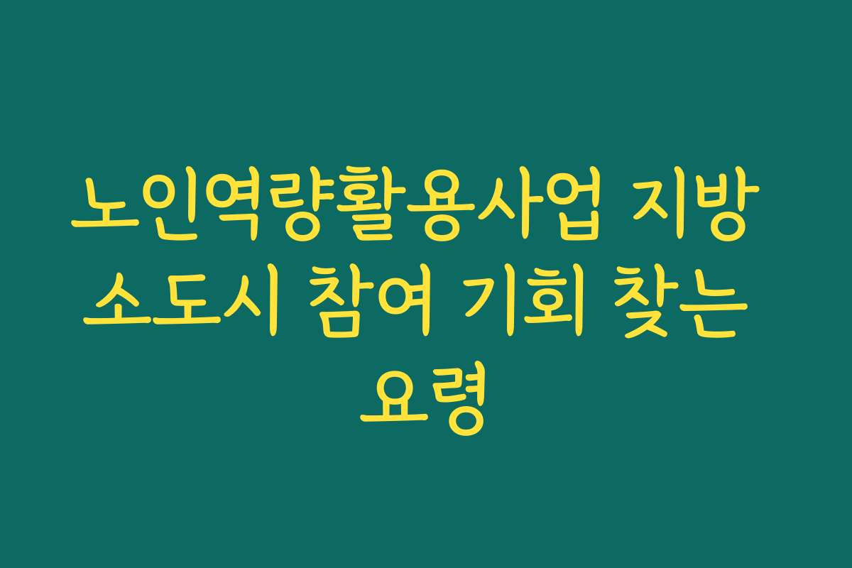 노인역량활용사업 지방 소도시 참여 기회 찾는 요령