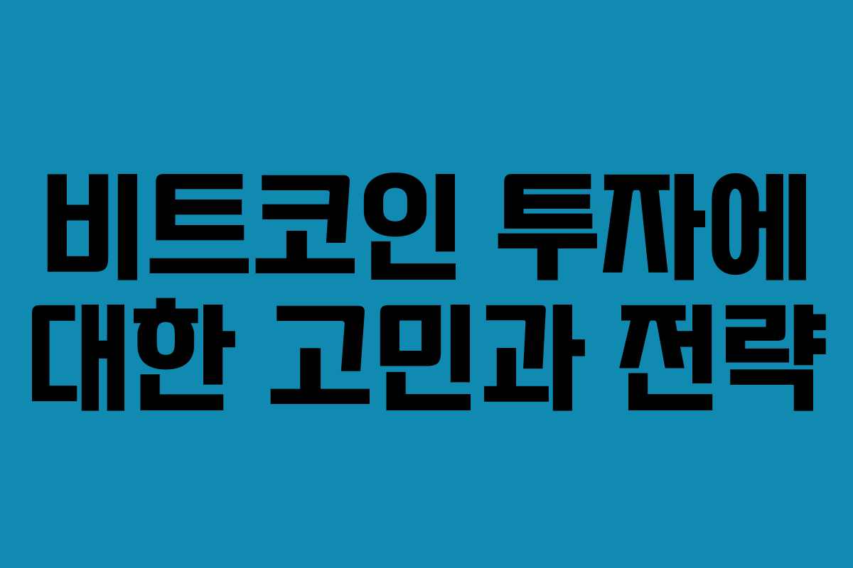 비트코인 투자에 대한 고민과 전략
