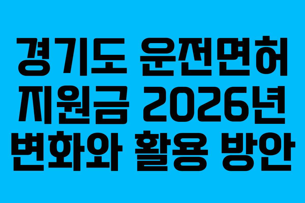 경기도 운전면허 지원금 2026년 변화와 활용 방안
