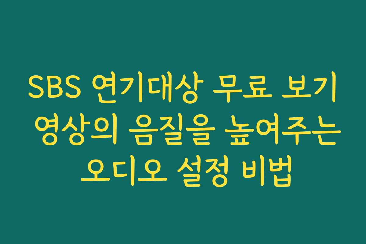 SBS 연기대상 무료 보기 영상의 음질을 높여주는 오디오 설정 비법
