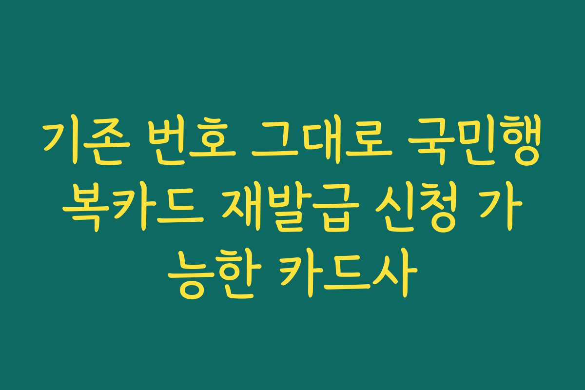기존 번호 그대로 국민행복카드 재발급 신청 가능한 카드사