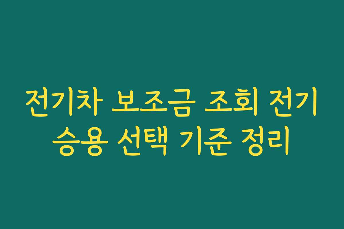 전기차 보조금 조회 전기승용 선택 기준 정리