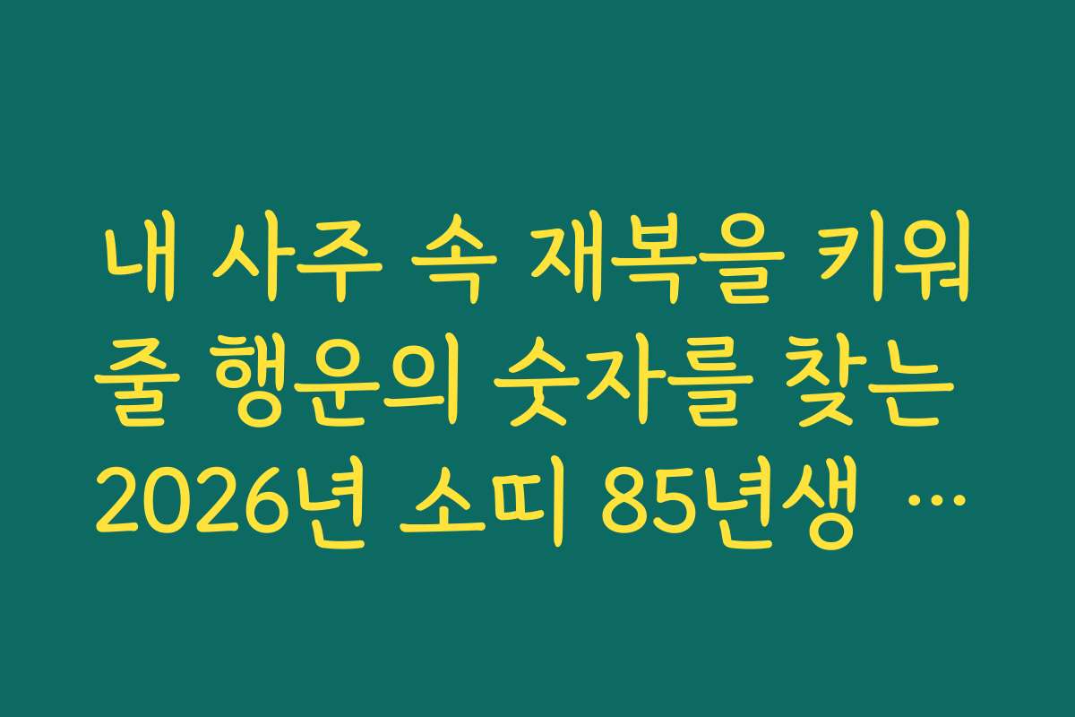 내 사주 속 재복을 키워줄 행운의 숫자를 찾는 2026년 소띠 85년생 신년 운세