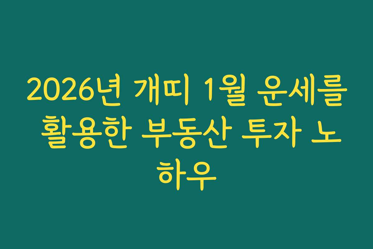 2026년 개띠 1월 운세를 활용한 부동산 투자 노하우