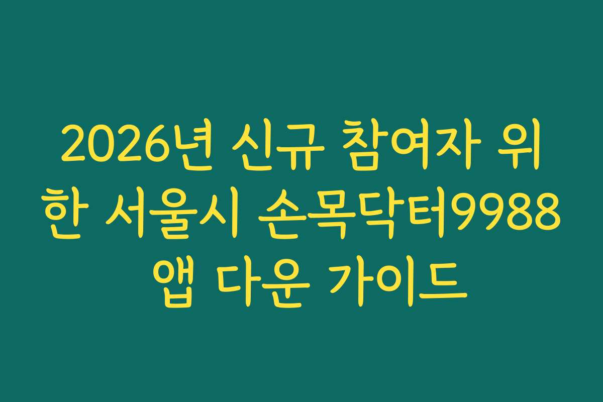 2026년 신규 참여자 위한 서울시 손목닥터9988 앱 다운 가이드