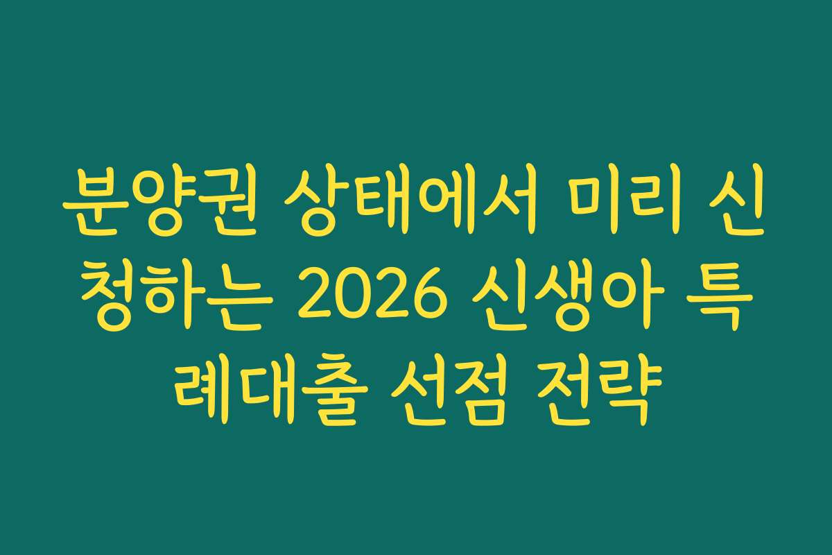 분양권 상태에서 미리 신청하는 2026 신생아 특례대출 선점 전략