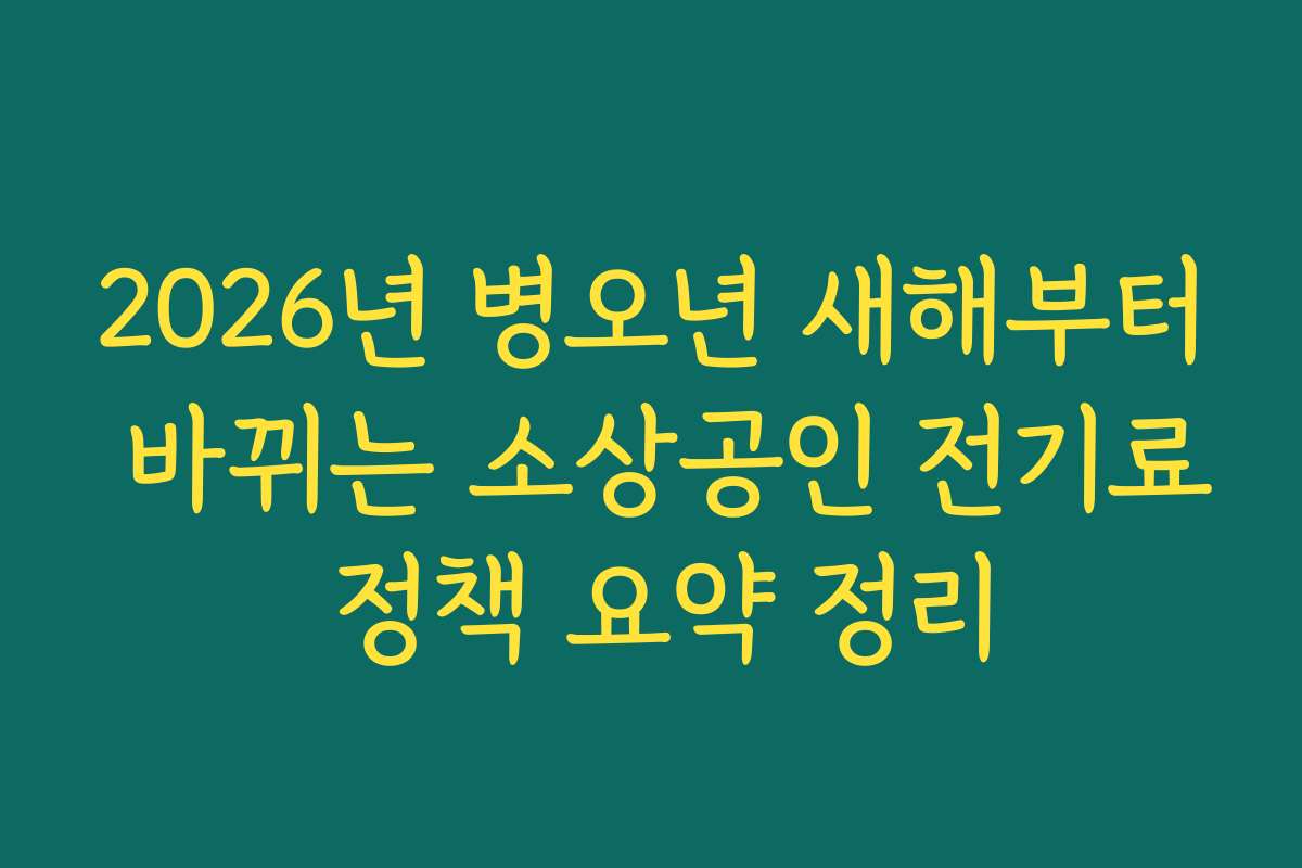 2026년 병오년 새해부터 바뀌는 소상공인 전기료 정책 요약 정리