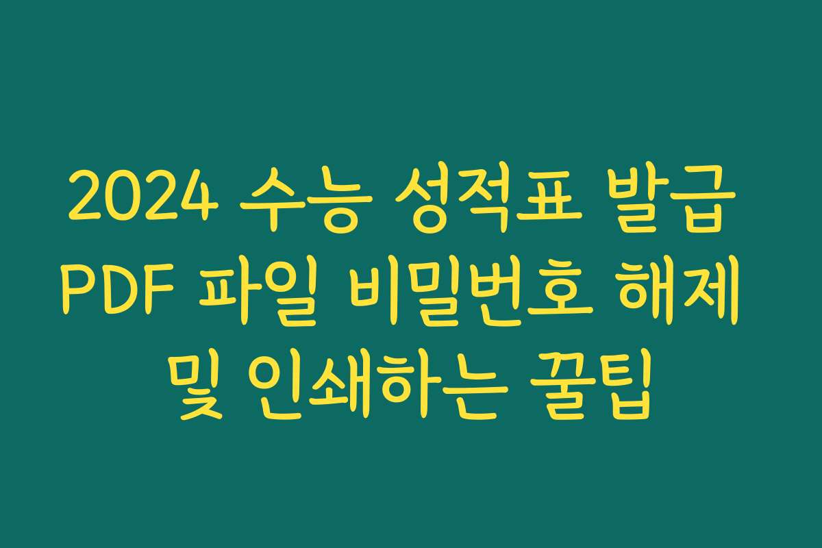 2024 수능 성적표 발급 PDF 파일 비밀번호 해제 및 인쇄하는 꿀팁