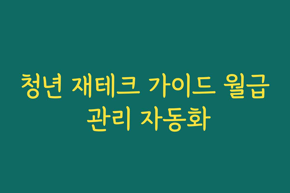 청년 재테크 가이드 월급 관리 자동화