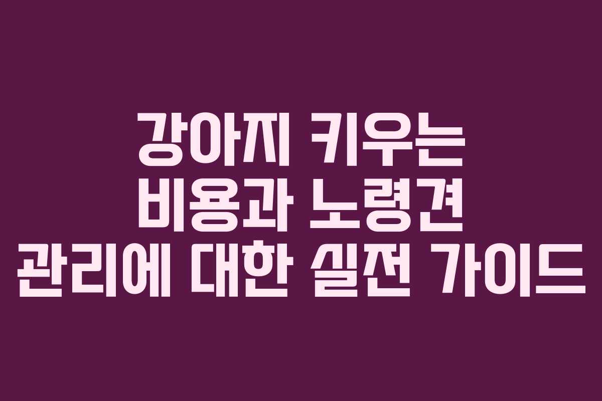 강아지 키우는 비용과 노령견 관리에 대한 실전 가이드