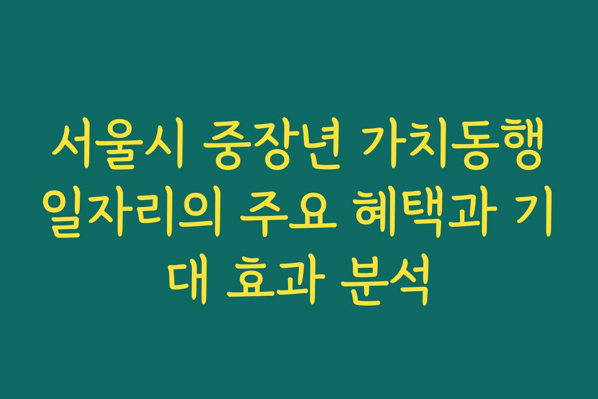 서울시 중장년 가치동행일자리의 주요 혜택과 기대 효과 분석