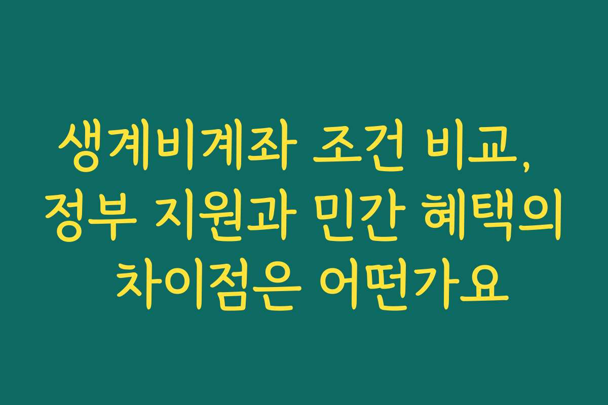 생계비계좌 조건 비교, 정부 지원과 민간 혜택의 차이점은 어떤가요