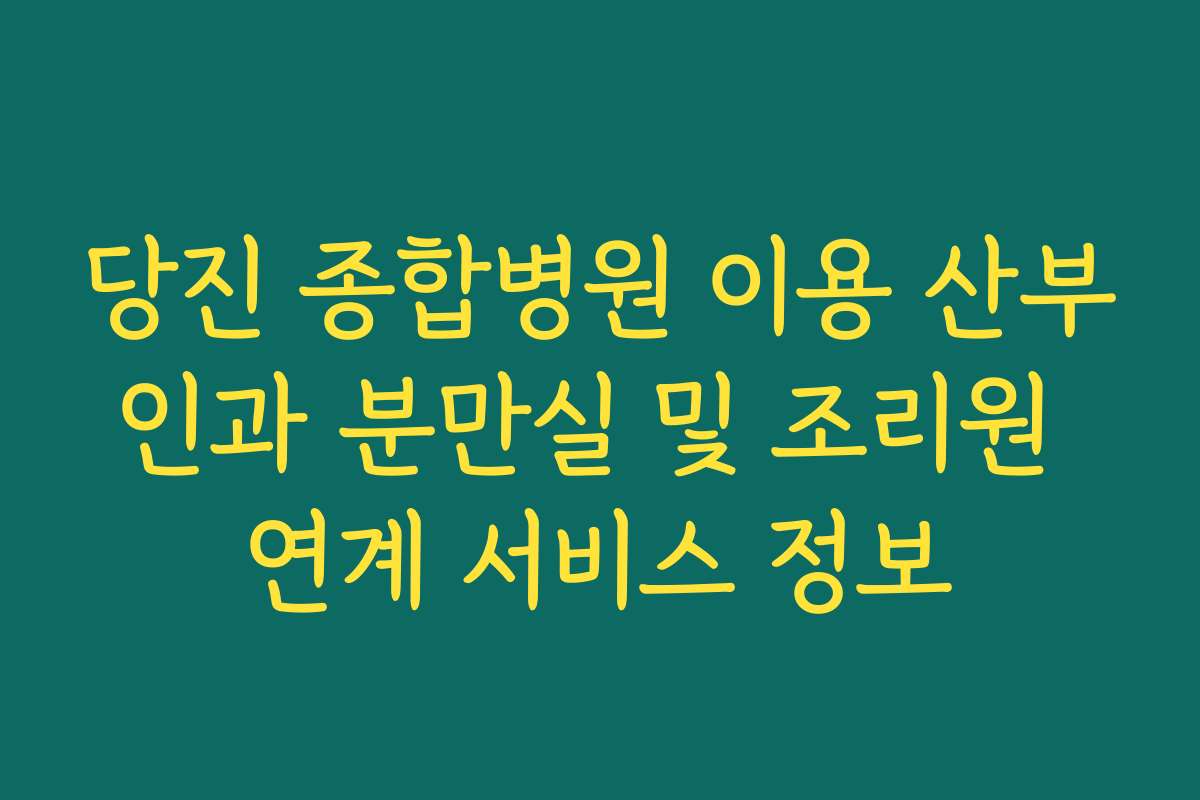 당진 종합병원 이용 산부인과 분만실 및 조리원 연계 서비스 정보