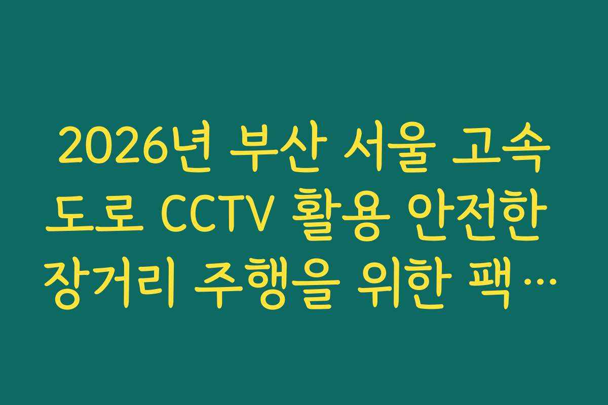 2026년 부산 서울 고속도로 CCTV 활용 안전한 장거리 주행을 위한 팩트 체크