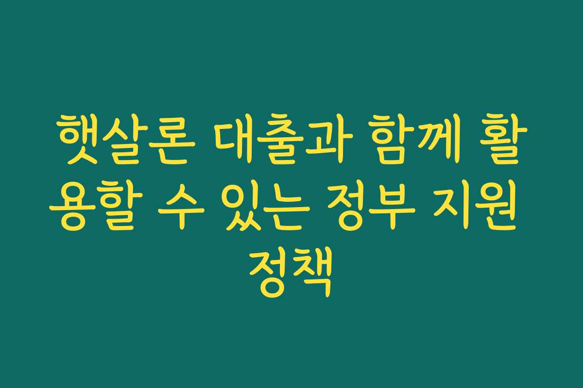 햇살론 대출과 함께 활용할 수 있는 정부 지원 정책