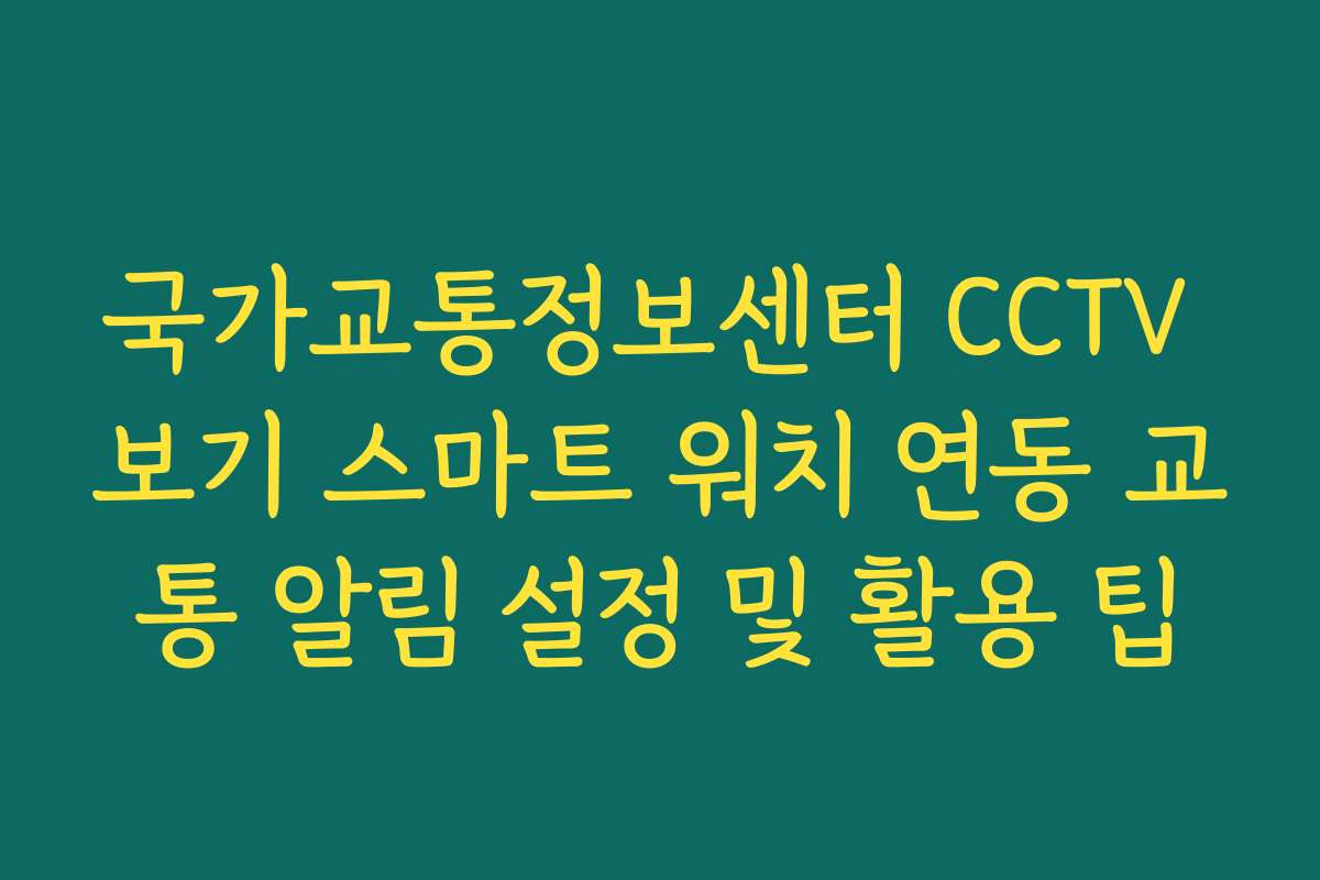 국가교통정보센터 CCTV 보기 스마트 워치 연동 교통 알림 설정 및 활용 팁
