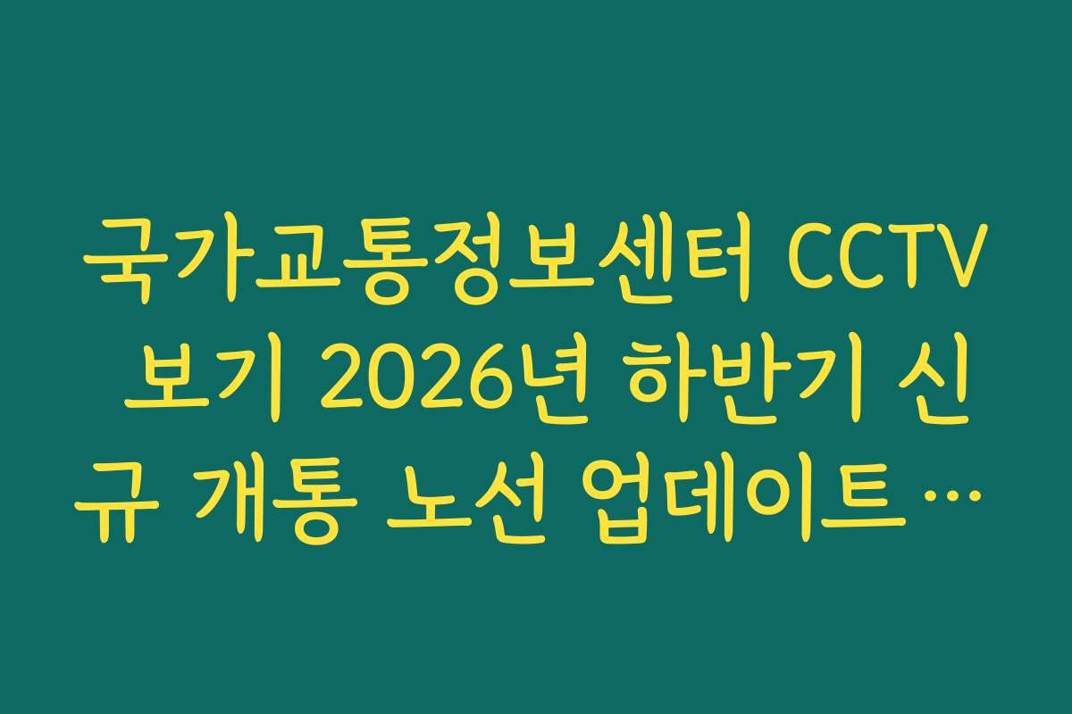 국가교통정보센터 CCTV 보기 2026년 하반기 신규 개통 노선 업데이트 안내