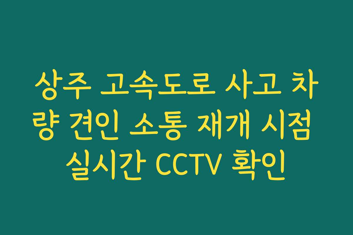 상주 고속도로 사고 차량 견인 소통 재개 시점 실시간 CCTV 확인
