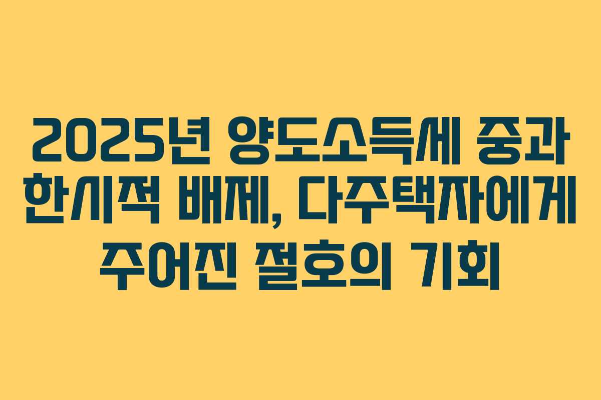 2025년 양도소득세 중과 한시적 배제, 다주택자에게 주어진 절호의 기회