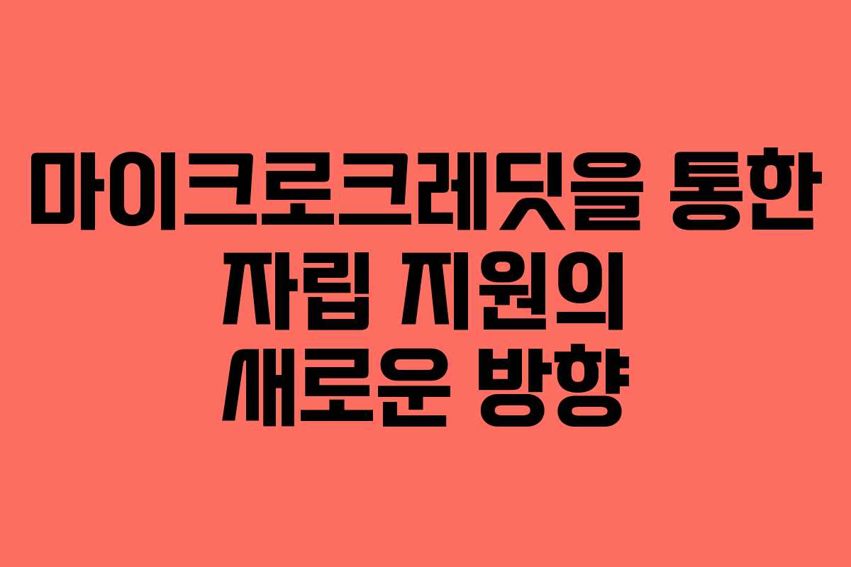 마이크로크레딧을 통한 자립 지원의 새로운 방향