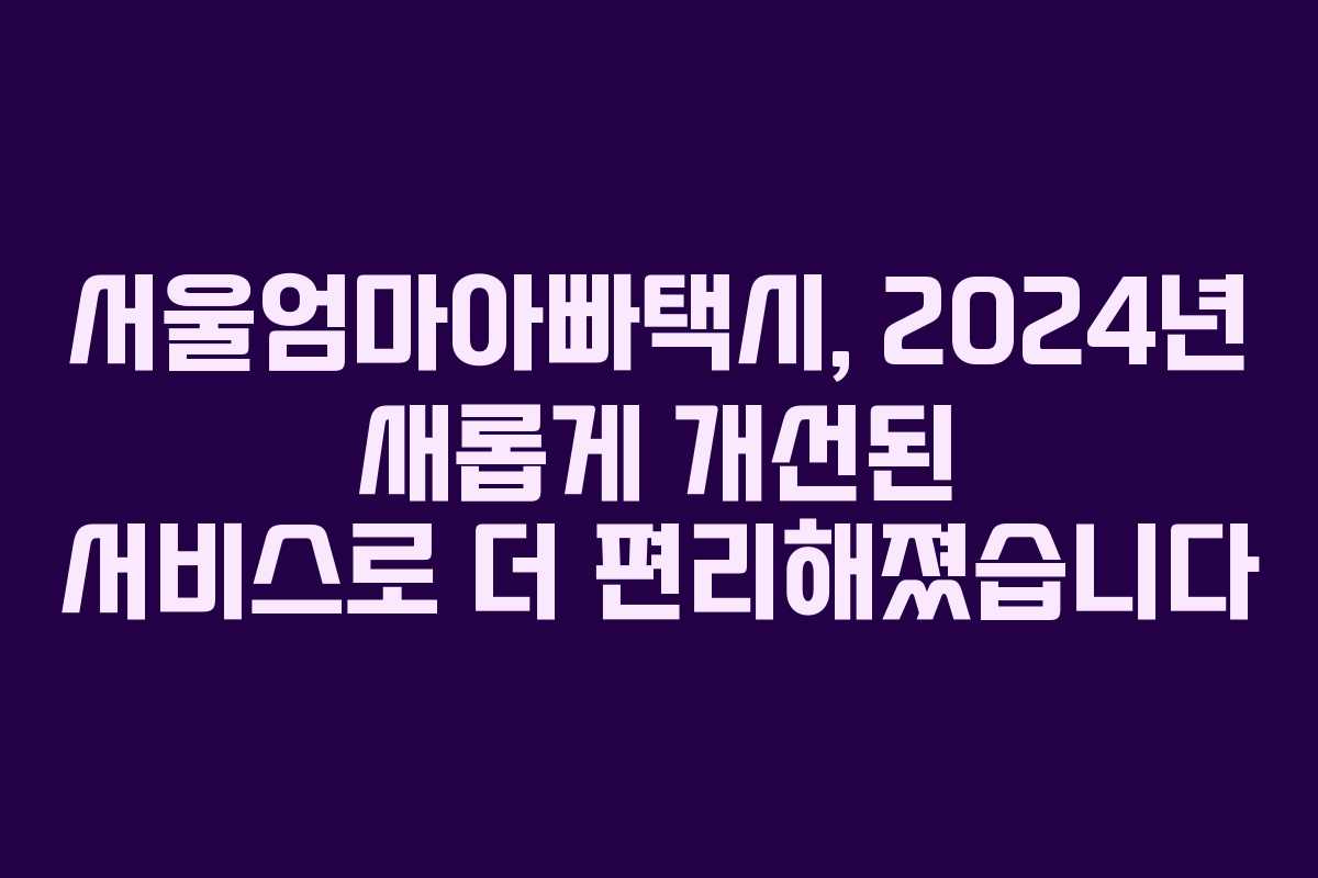 서울엄마아빠택시, 2024년 새롭게 개선된 서비스로 더 편리해졌습니다