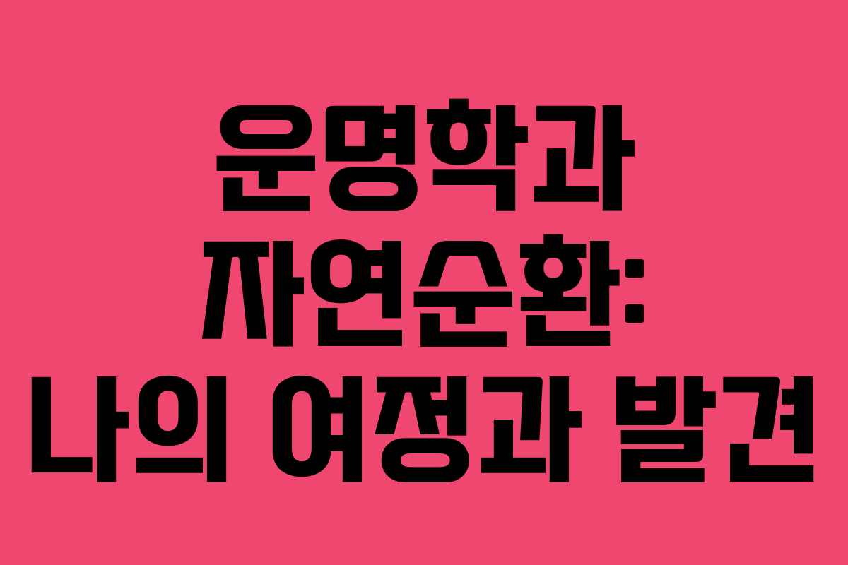 운명학과 자연순환: 나의 여정과 발견