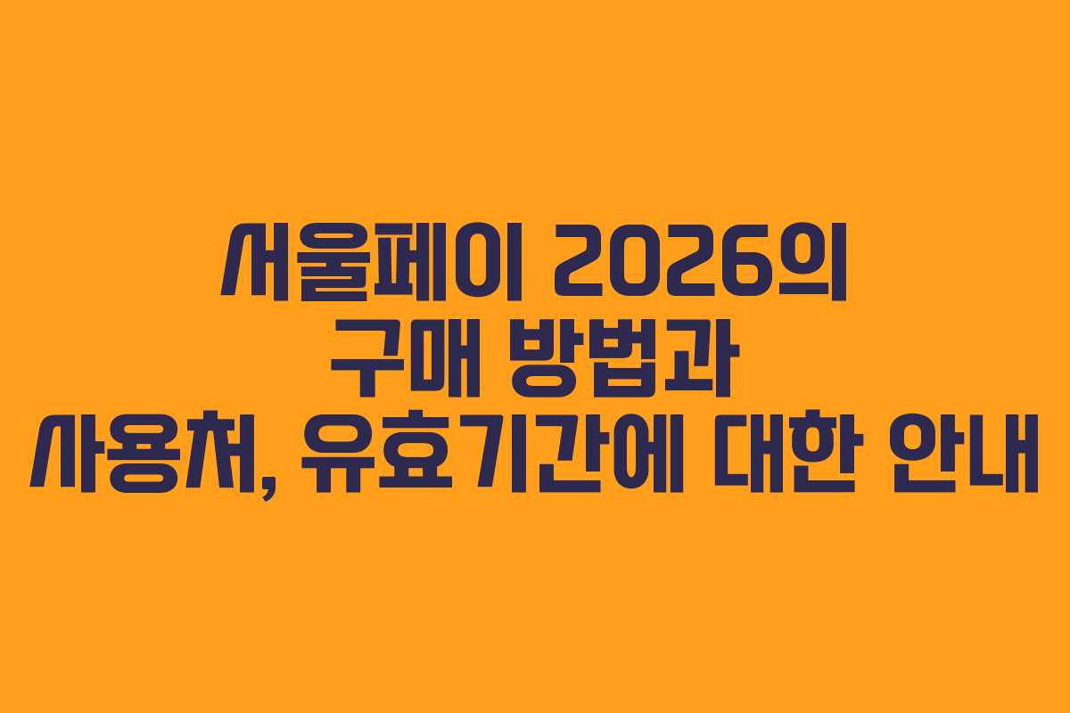 서울페이 2026의 구매 방법과 사용처, 유효기간에 대한 안내
