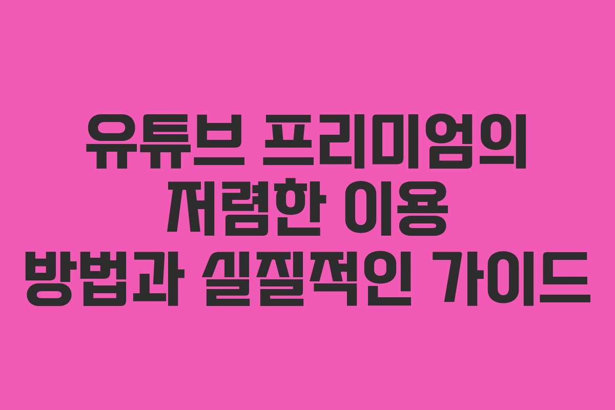 유튜브 프리미엄의 저렴한 이용 방법과 실질적인 가이드