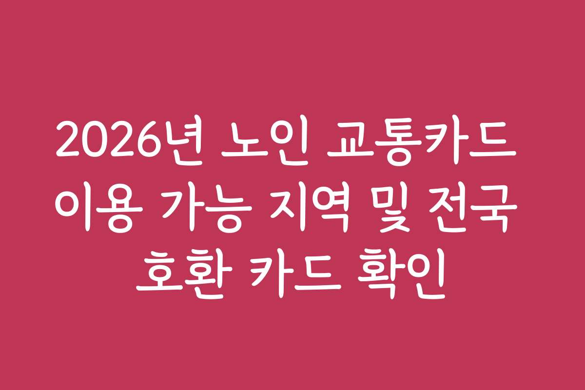 2026년 노인 교통카드 이용 가능 지역 및 전국 호환 카드 확인