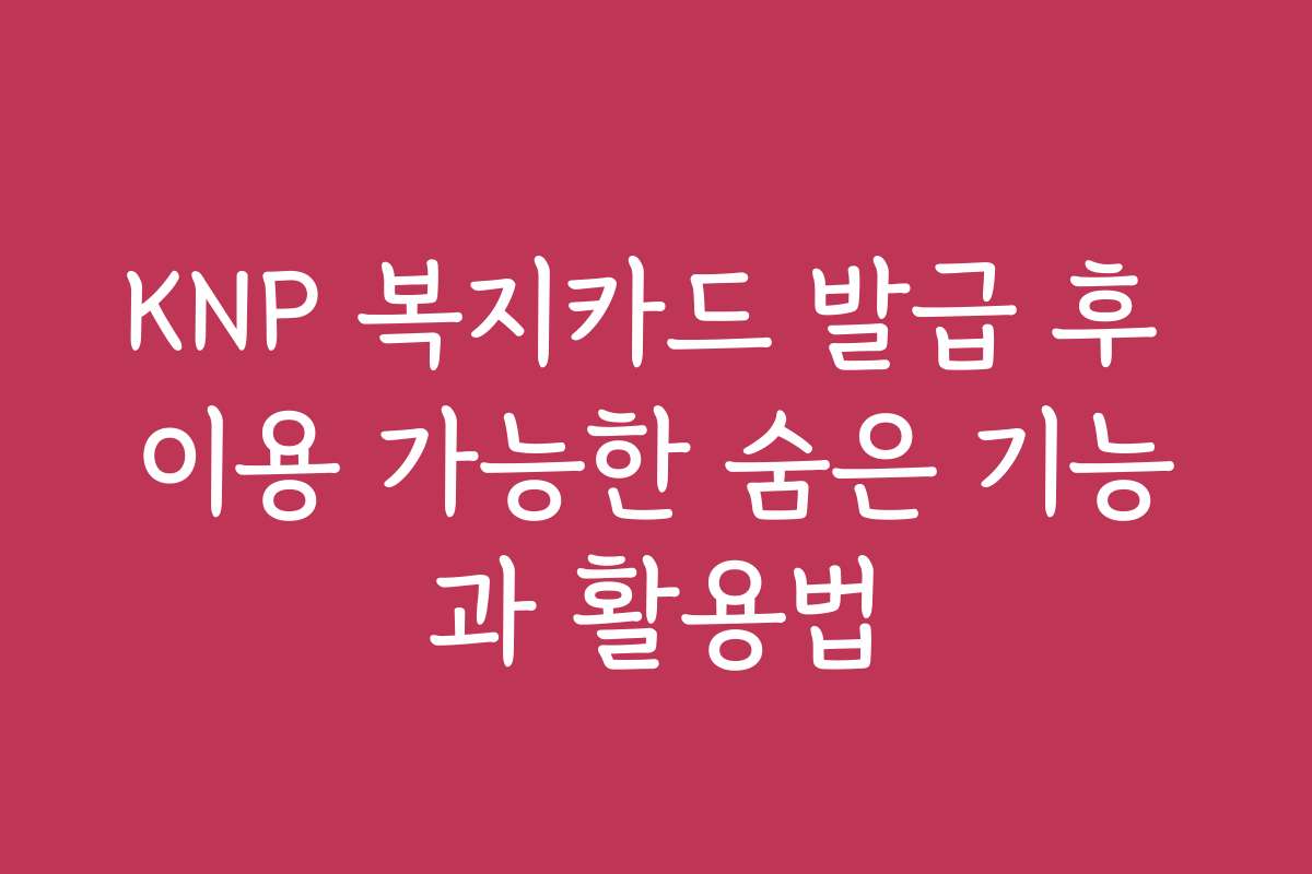 KNP 복지카드 발급 후 이용 가능한 숨은 기능과 활용법