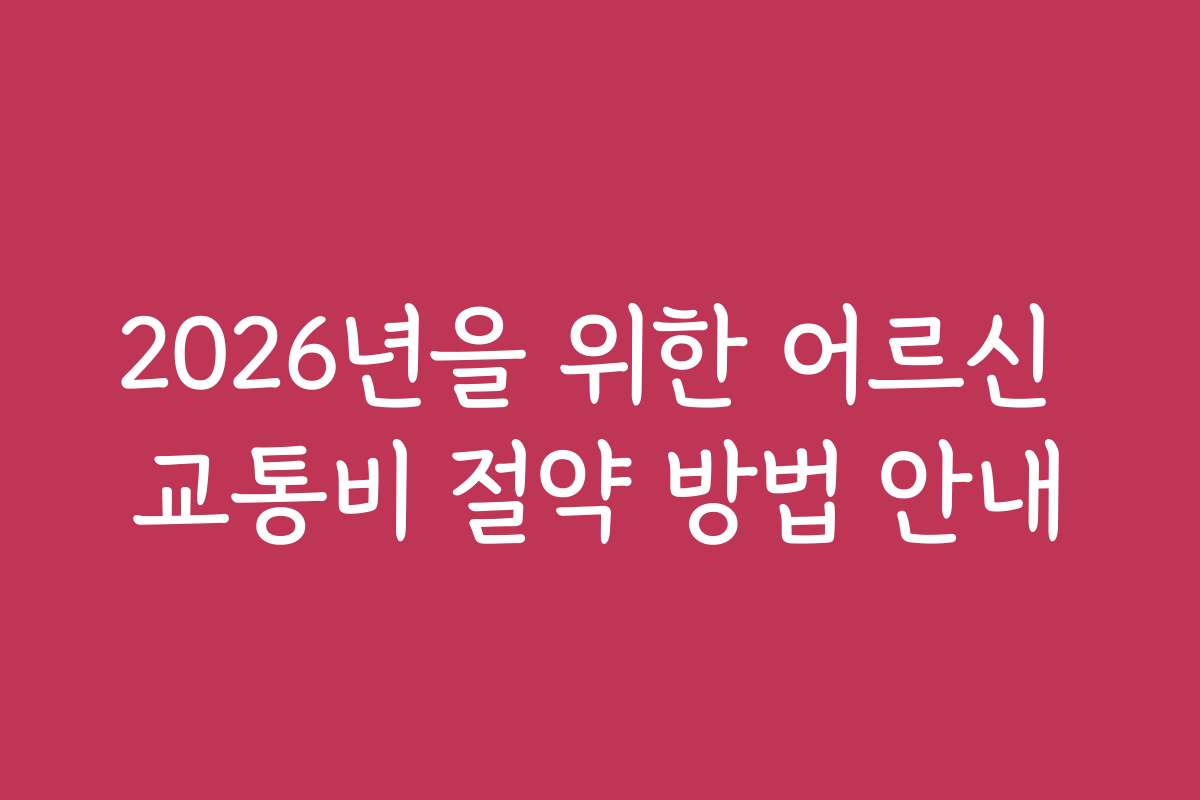 2026년을 위한 어르신 교통비 절약 방법 안내