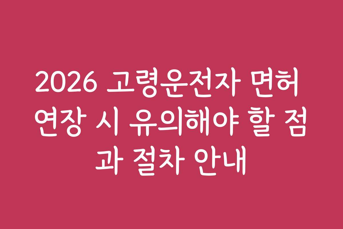 2026 고령운전자 면허 연장 시 유의해야 할 점과 절차 안내