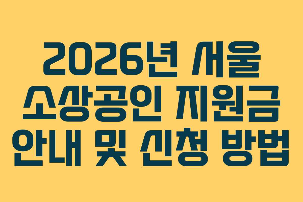 2026년 서울 소상공인 지원금 안내 및 신청 방법