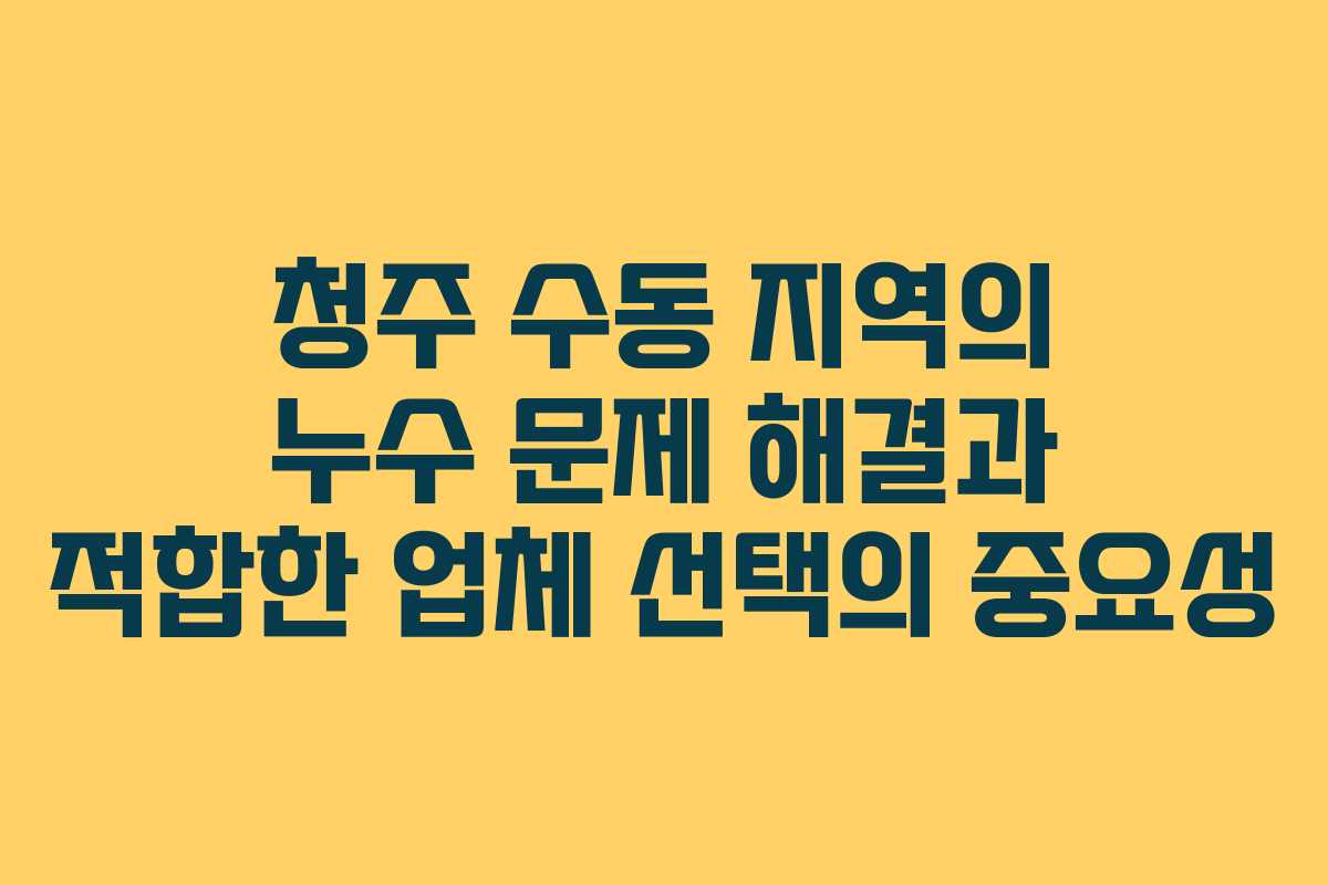 청주 수동 지역의 누수 문제 해결과 적합한 업체 선택의 중요성
