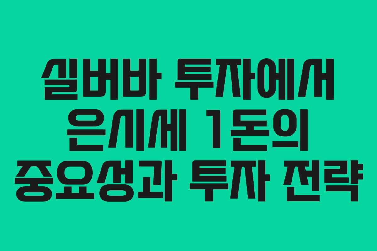 실버바 투자에서 은시세 1돈의 중요성과 투자 전략