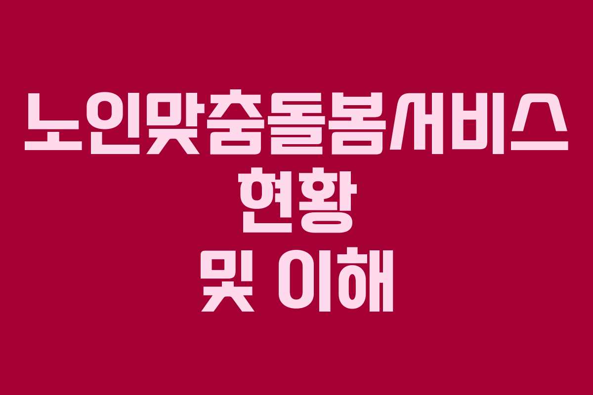 노인맞춤돌봄서비스 현황 및 이해